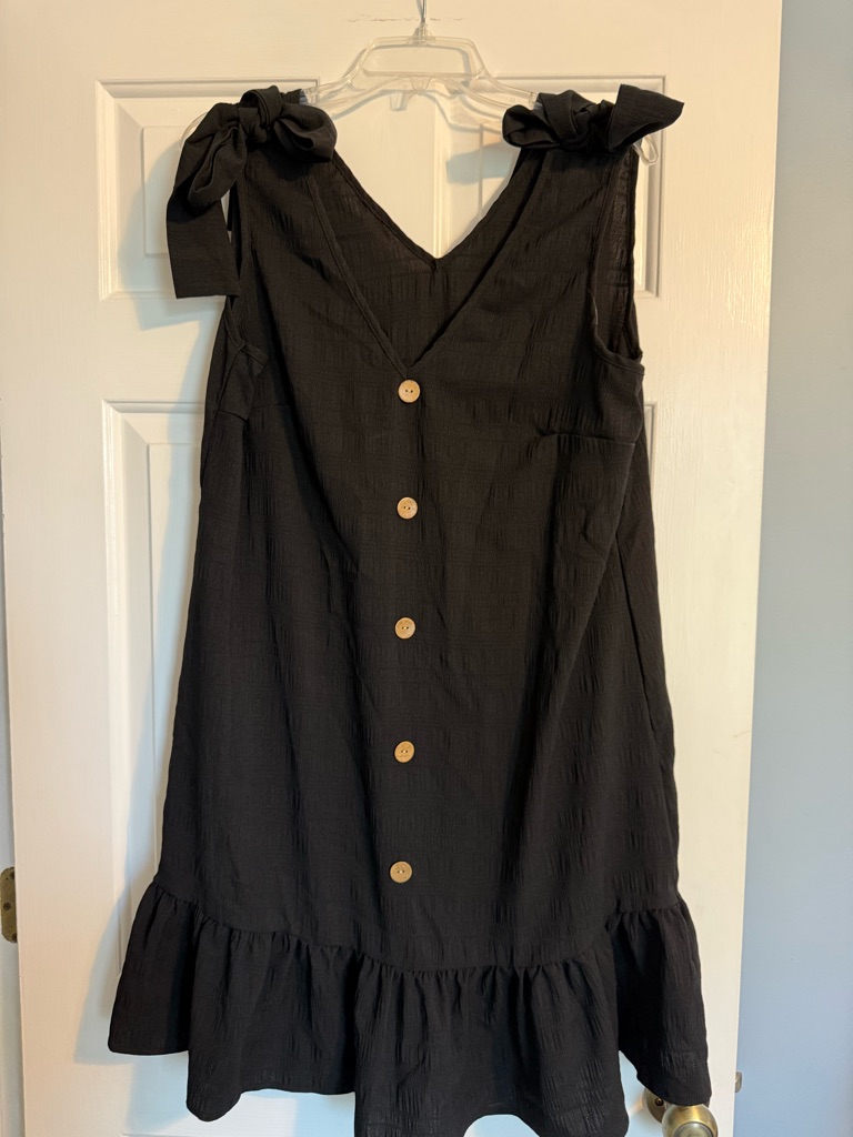 Shein Black Tie-Shoulder Button-Front Mini Dress
